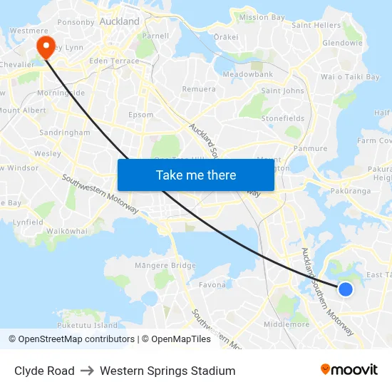 Clyde Road to Western Springs Stadium map