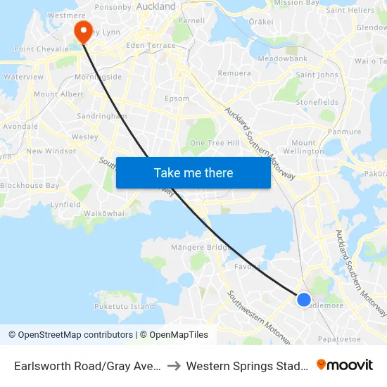 Earlsworth Road/Gray Avenue to Western Springs Stadium map