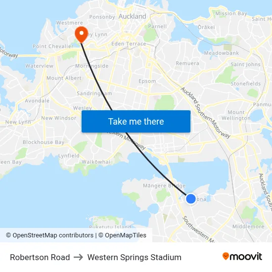 Robertson Road to Western Springs Stadium map