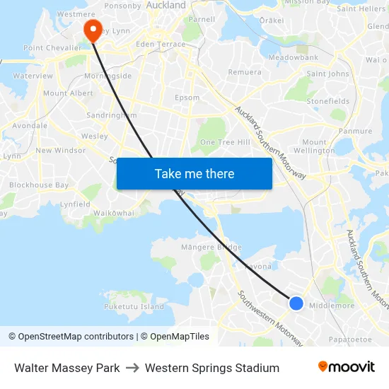 Walter Massey Park to Western Springs Stadium map