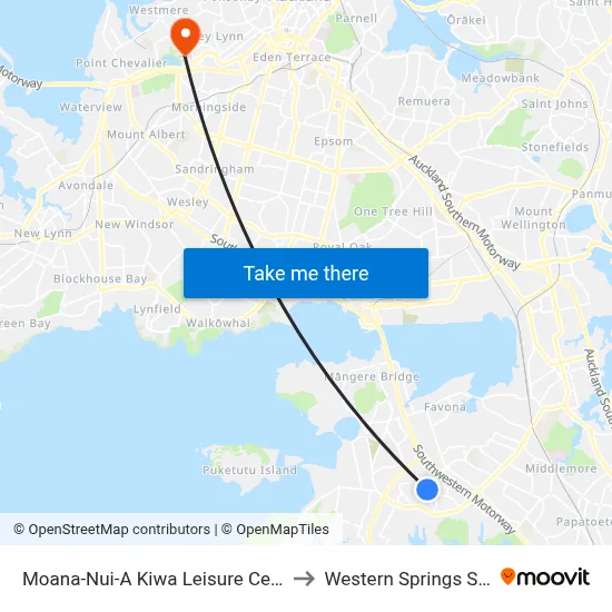 Moana-Nui-A Kiwa Leisure Centre Pools to Western Springs Stadium map