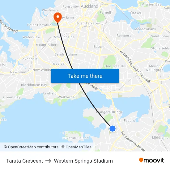 Tarata Crescent to Western Springs Stadium map