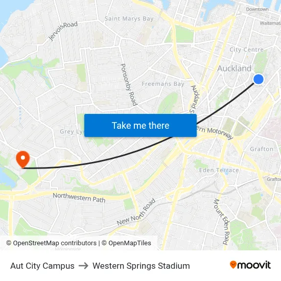 Aut City Campus to Western Springs Stadium map