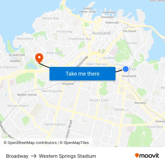 Broadway to Western Springs Stadium map