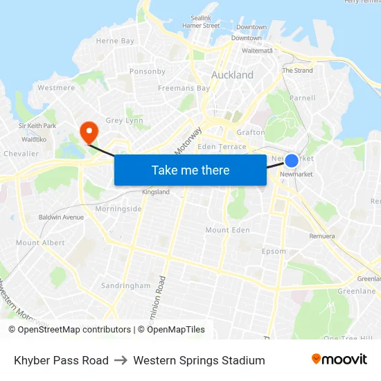 Khyber Pass Road to Western Springs Stadium map