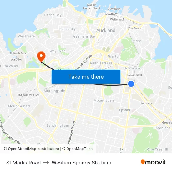 St Marks Road to Western Springs Stadium map