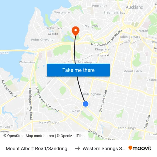 Mount Albert Road/Sandringham Road to Western Springs Stadium map