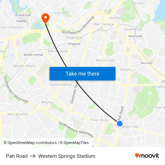 Pah Road to Western Springs Stadium map