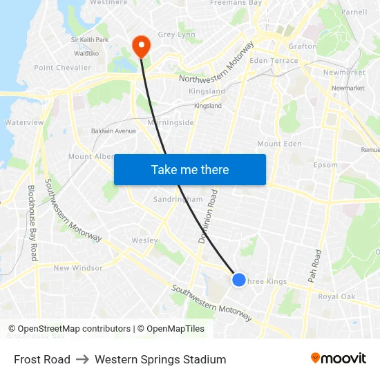 Frost Road to Western Springs Stadium map
