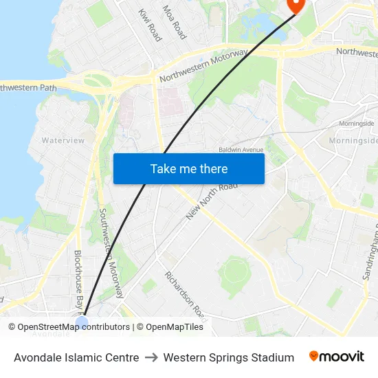 Avondale Islamic Centre to Western Springs Stadium map