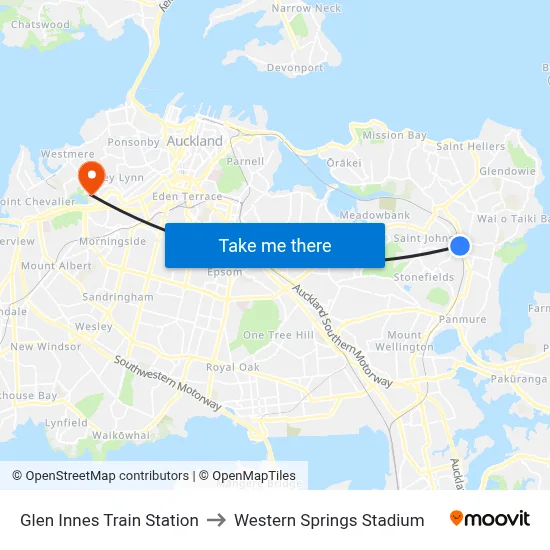 Glen Innes Train Station to Western Springs Stadium map