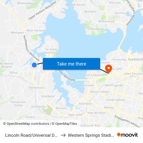 Lincoln Road/Universal Drive to Western Springs Stadium map