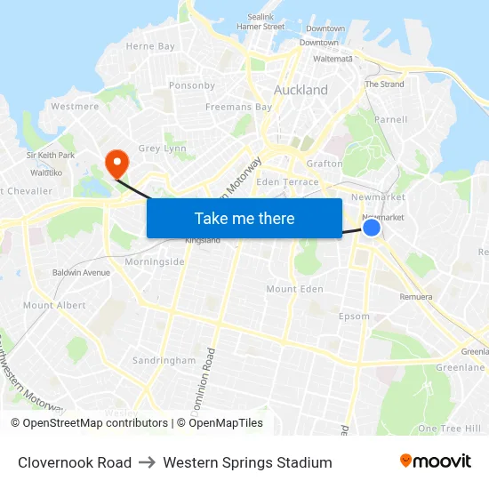 Clovernook Road to Western Springs Stadium map