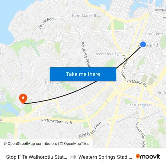 Stop F Te Waihorotiu Station to Western Springs Stadium map