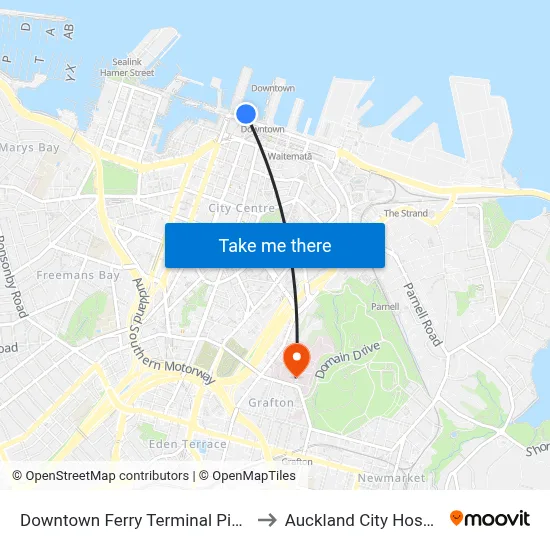 Downtown Ferry Terminal Pier 13 to Auckland City Hospital map