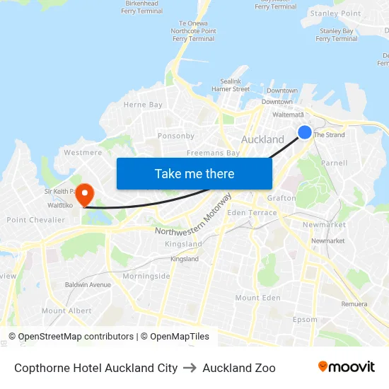 Copthorne Hotel Auckland City to Auckland Zoo map