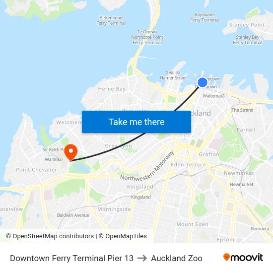 Downtown Ferry Terminal Pier 13 to Auckland Zoo map