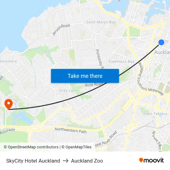 SkyCity Hotel Auckland to Auckland Zoo map