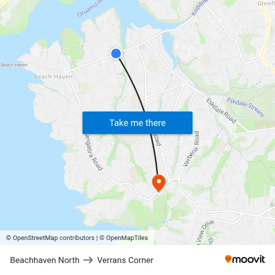 Beachhaven North to Verrans Corner map