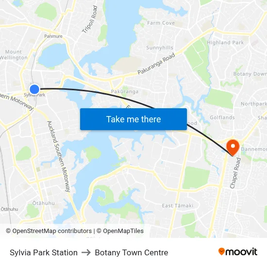 Sylvia Park Station to Botany Town Centre map