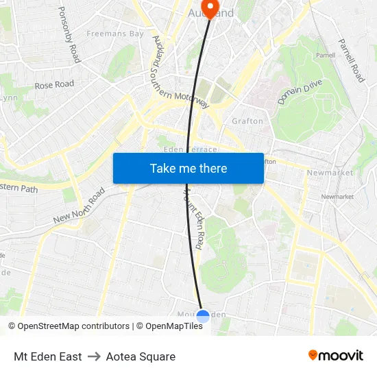 Mt Eden East to Aotea Square map