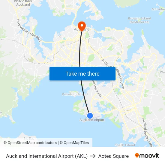 Auckland International Airport (AKL) to Aotea Square map