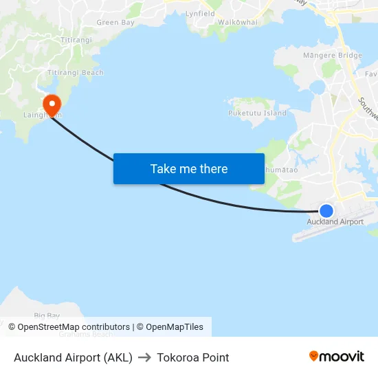 Auckland Airport (AKL) to Tokoroa Point map