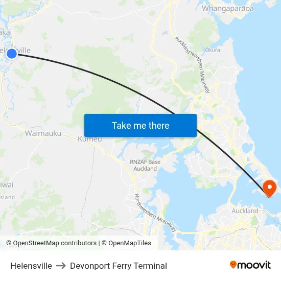 Helensville to Devonport Ferry Terminal map