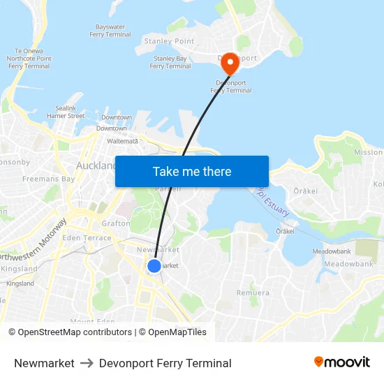 Newmarket to Devonport Ferry Terminal map