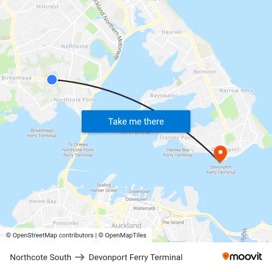 Northcote South to Devonport Ferry Terminal map