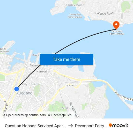 Quest on Hobson Serviced Apartments Auckland to Devonport Ferry Terminal map
