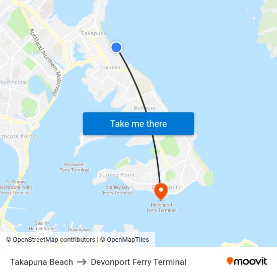 Takapuna Beach to Devonport Ferry Terminal map