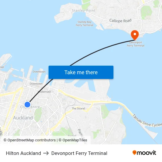 Hilton Auckland to Devonport Ferry Terminal map