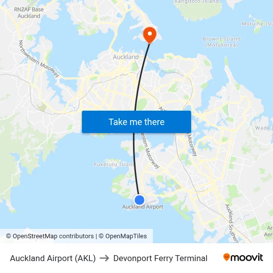 Auckland Airport (AKL) to Devonport Ferry Terminal map