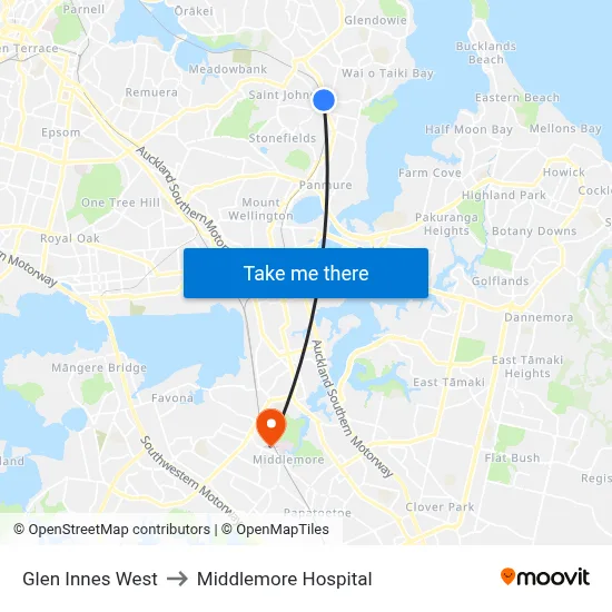 Glen Innes West to Middlemore Hospital map