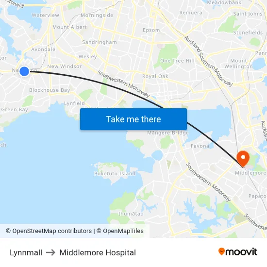 Lynnmall to Middlemore Hospital map