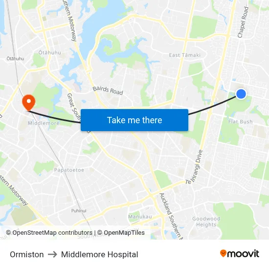 Ormiston to Middlemore Hospital map