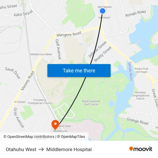 Otahuhu West to Middlemore Hospital map