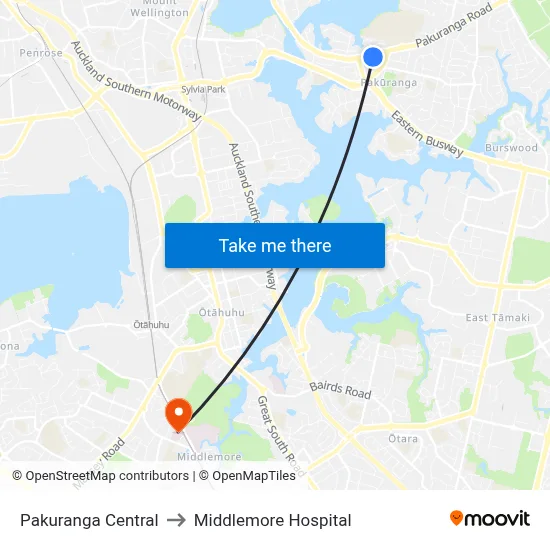 Pakuranga Central to Middlemore Hospital map