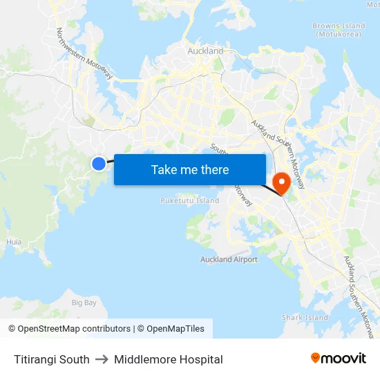 Titirangi South to Middlemore Hospital map