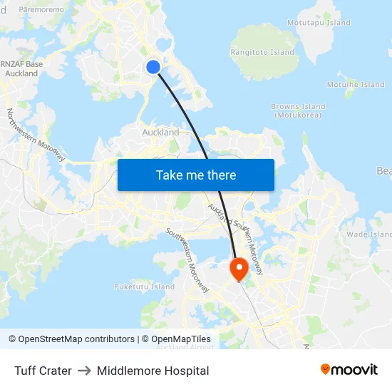 Tuff Crater to Middlemore Hospital map