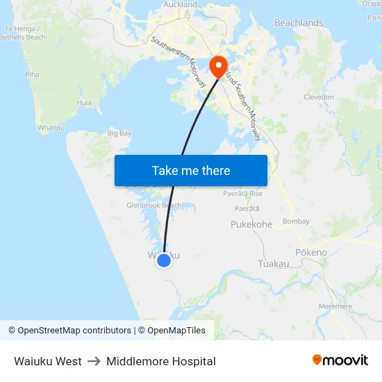 Waiuku West to Middlemore Hospital map