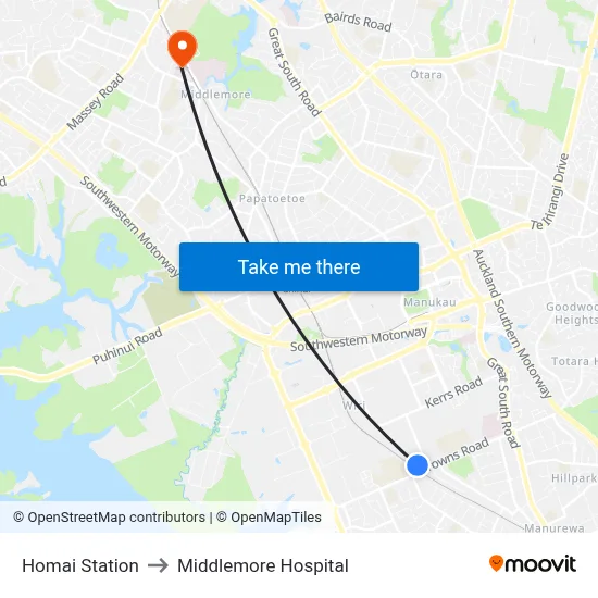 Homai Station to Middlemore Hospital map