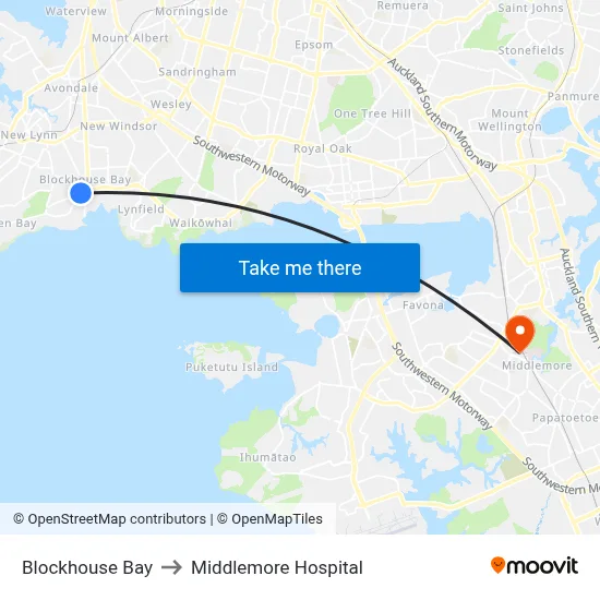 Blockhouse Bay to Middlemore Hospital map