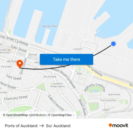 Ports of Auckland to So/ Auckland map