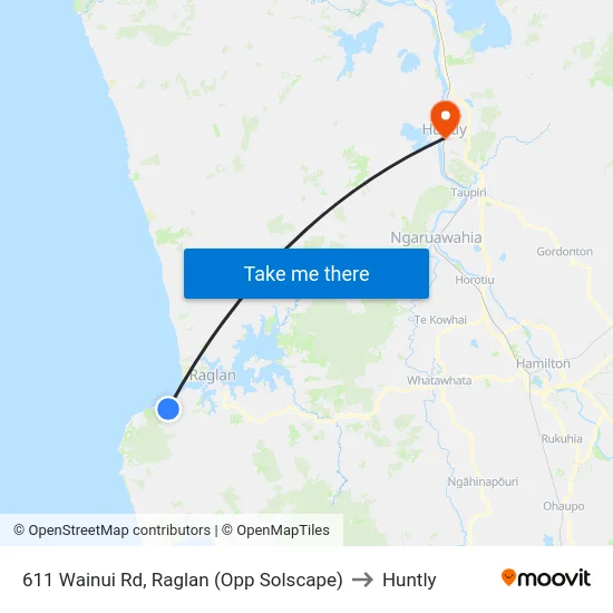 611 Wainui Rd, Raglan (Opp Solscape) to Huntly map