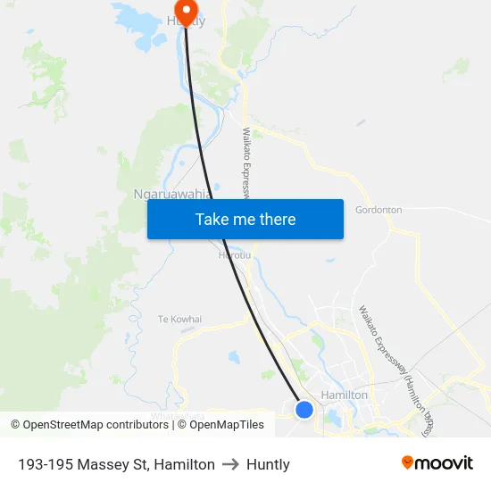 193-195 Massey St, Hamilton to Huntly map