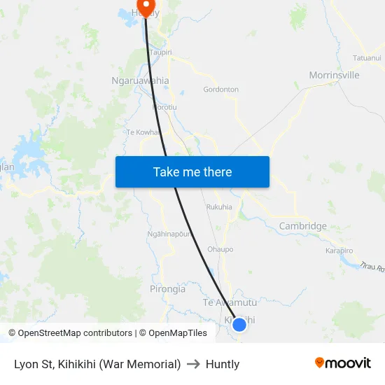 Lyon St, Kihikihi (War Memorial) to Huntly map