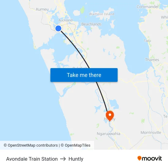 Avondale Train Station to Huntly map