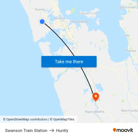 Swanson Train Station to Huntly map